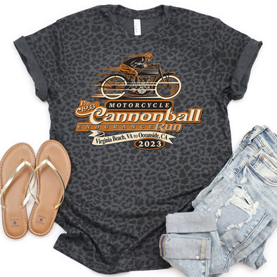 2023 Motorcycle Cannonball Endurance Run Black Leopard Tee