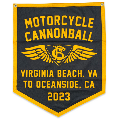 2023 Motorcycle Cannonball Virginia Beach, VA to Oceanside, CA Handmade Wool Banner 24"x30"