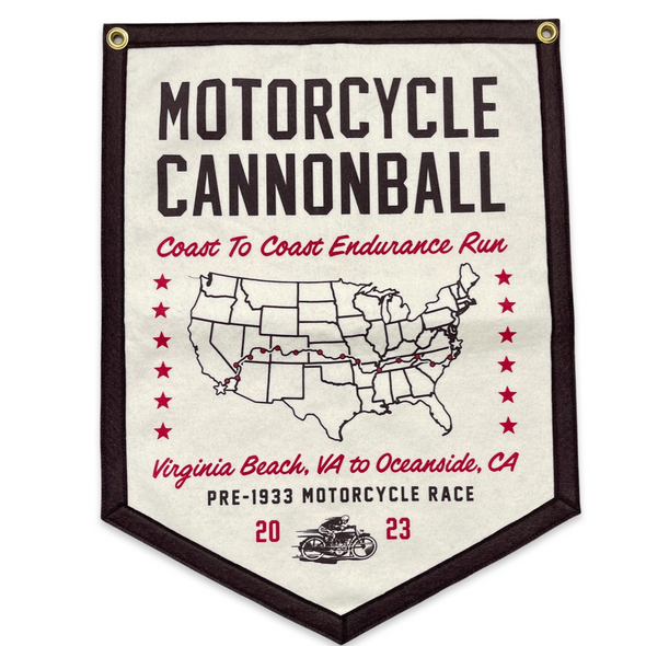 2023 Motorcycle Cannonball Route Map Handmade Wool Camp Flag Banner 18"x24"