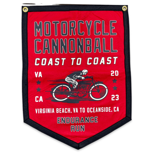 2023 Motorcycle Cannonball Endurance Rider Handmade Wool Camp Flag Banner 18"x24"