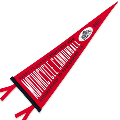 2023 Motorcycle Cannonball Red and Black Wool Pennant with Cannonball Endurance Rider "Virginia Beach, VA to Oceanside, CA