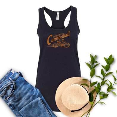 Motorcycle Cannonball Orange Rider Racerback Tank