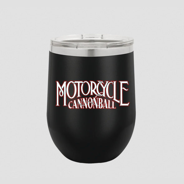 Motorcycle Cannonball Script Stemless Wine Tumbler