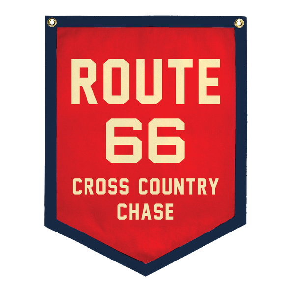 Cross Country Chase "Route 66" Handmade Wool Banner 18" x 18"