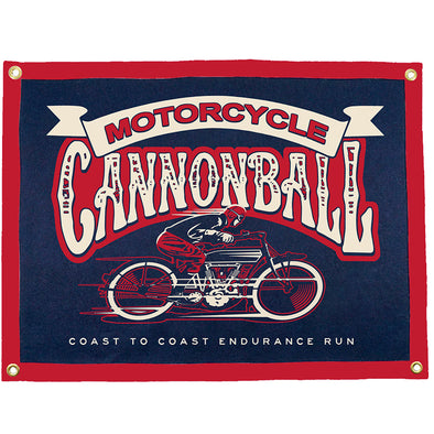 Navy and Red Motorcycle Cannonball Handmade Wool Camp Flag Banner 24" x 18"