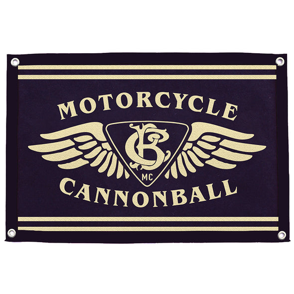 Motorcycle Cannonball Wing Logo Handmade Wool Camp Flag Banner 24" x 18"