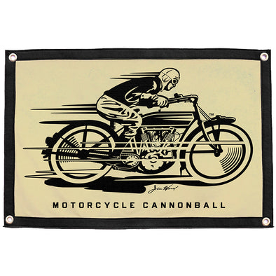 Motorcycle Cannonball Racer Logo Handmade Wool Camp Flag Banner 24" x 18"